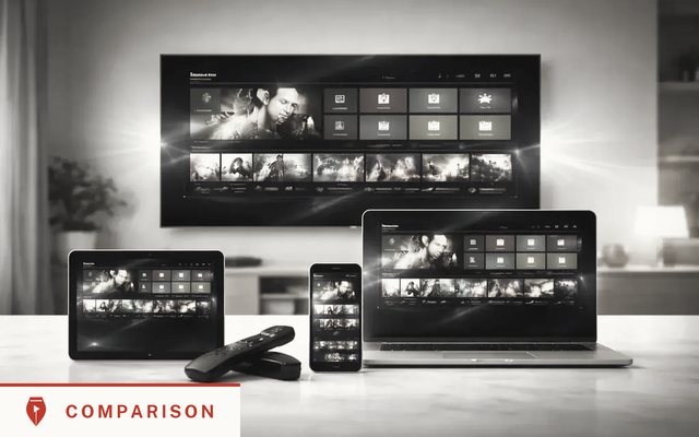 Vizwriting cover for "IPTV vs OTT streaming for news and documentary viewers": an editorial black-and-white photograph with the article title