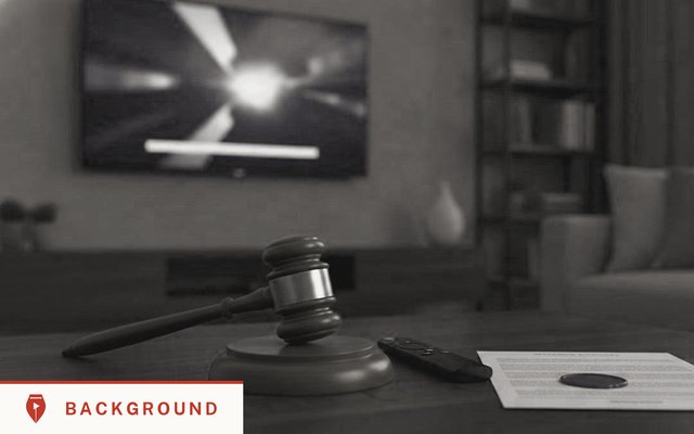 Vizwriting cover for "Is IPTV legal? Who needs permission, and what courts and lawmakers have said": an editorial black-and-white photograph with the article title